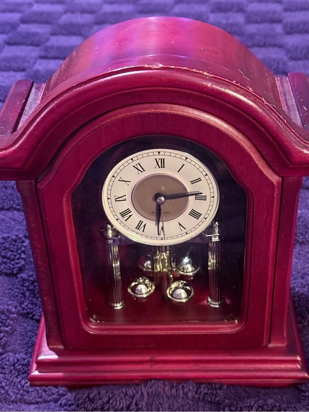 Westminster Chime Anniversary Style Burgundy Mantel Clock